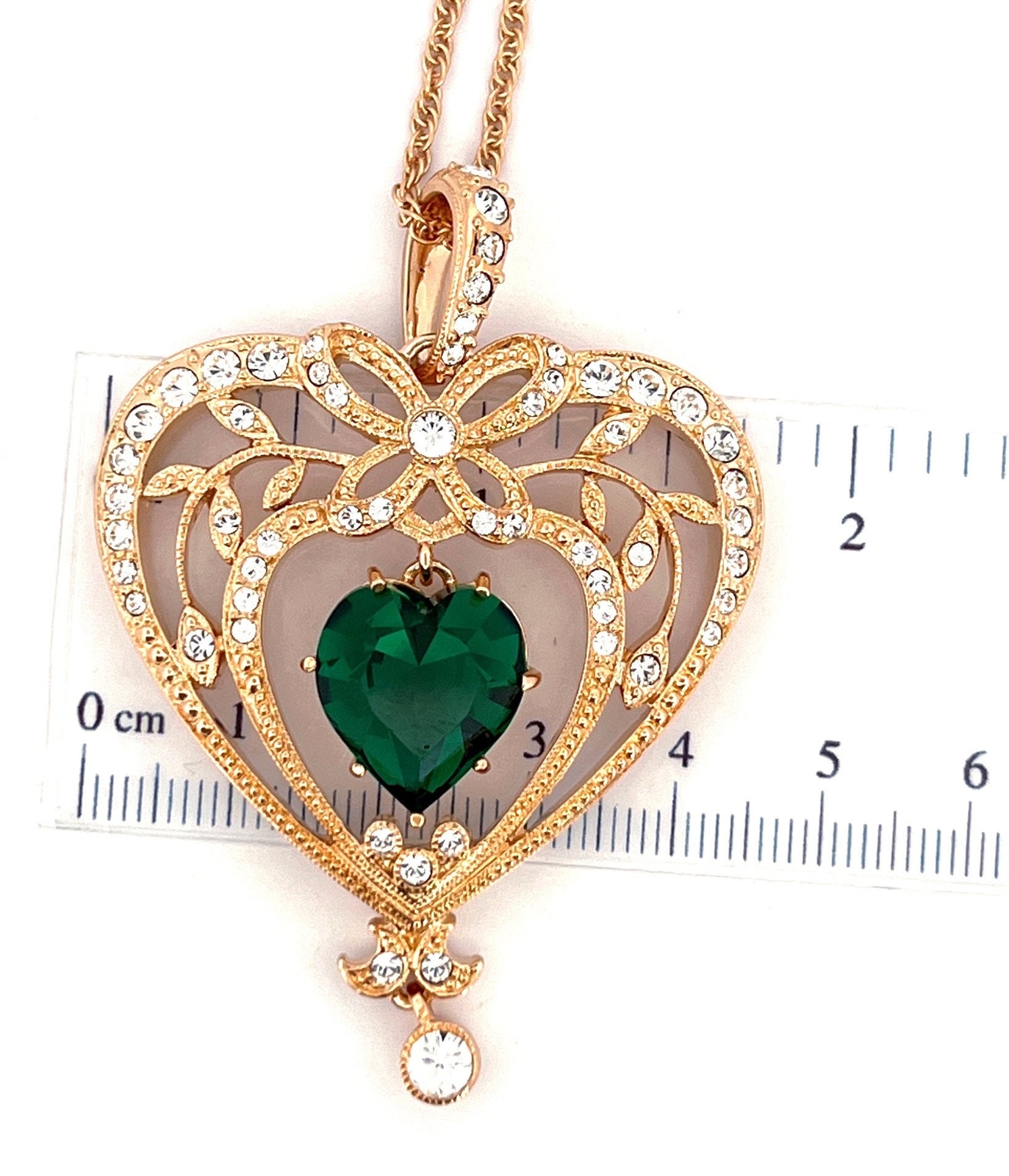 May Birthstone Gold Plated Metal Necklace Set With Heart Shaped Emerald Crystal