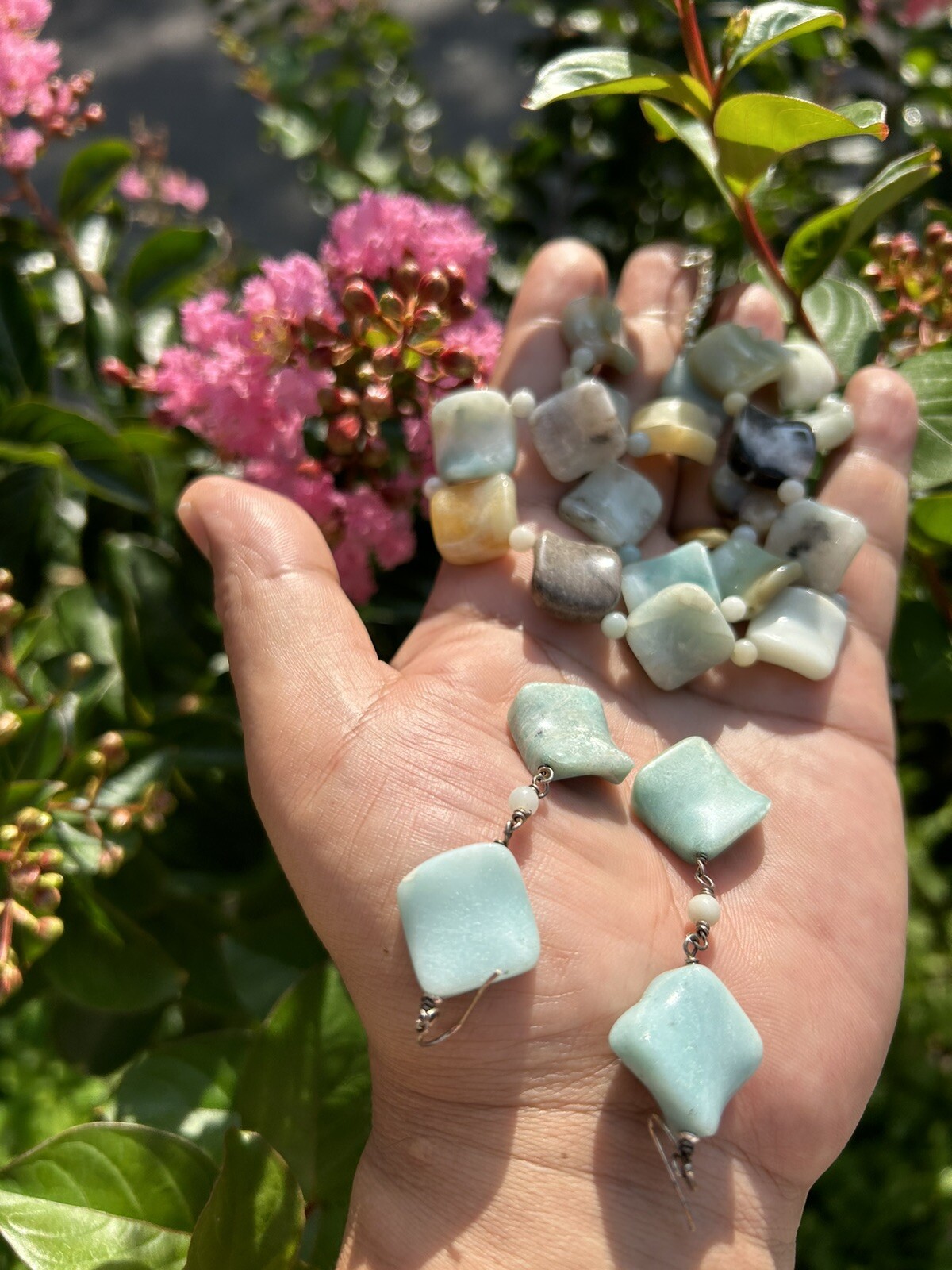 Vintage and beautiful Jade Stone Handmade Necklace with mat earing set on sale