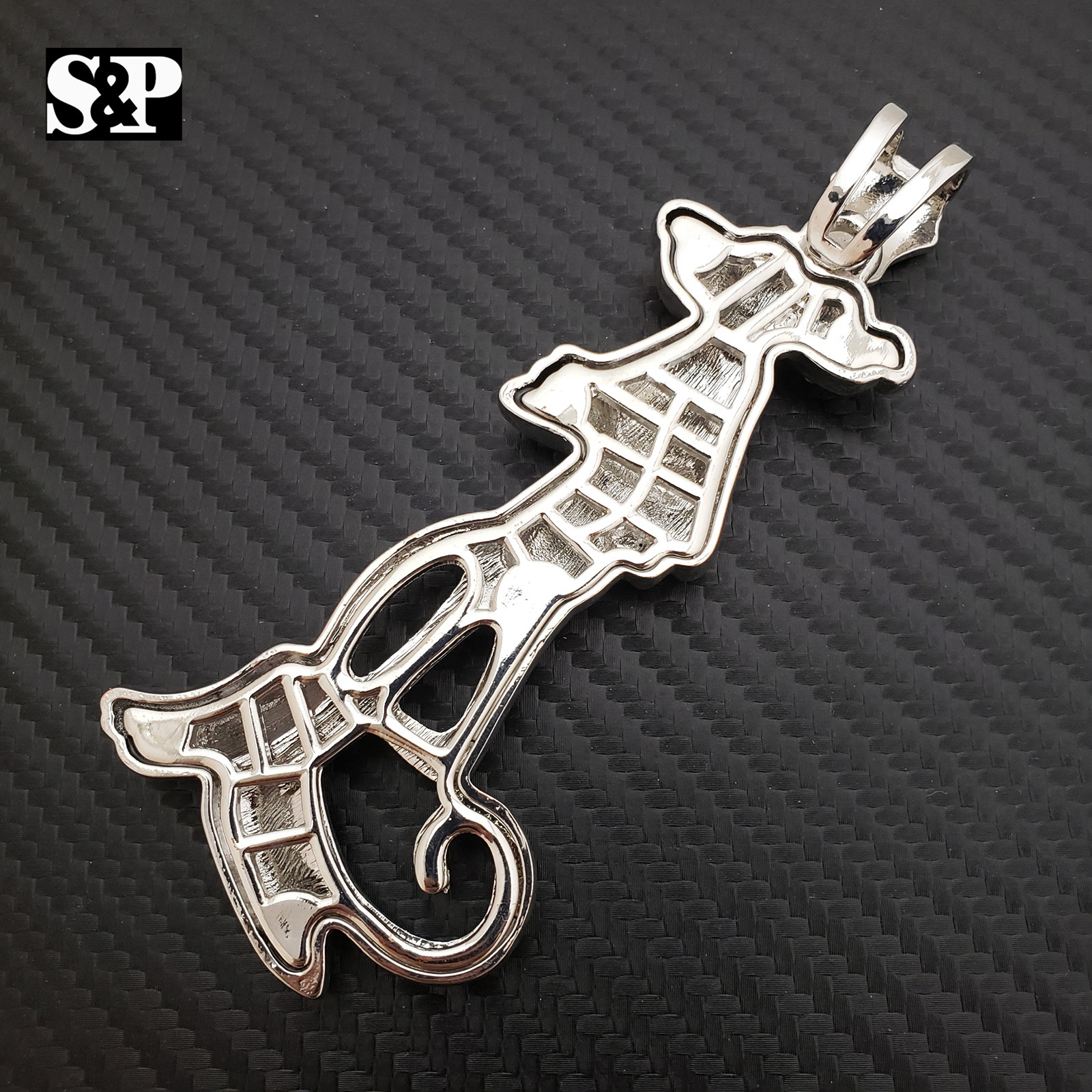 PINK PANTHER HIP HOP ICED WHITE GOLD PLATED CUBIC ZIRCONIA LARGE BLING PENDANT
