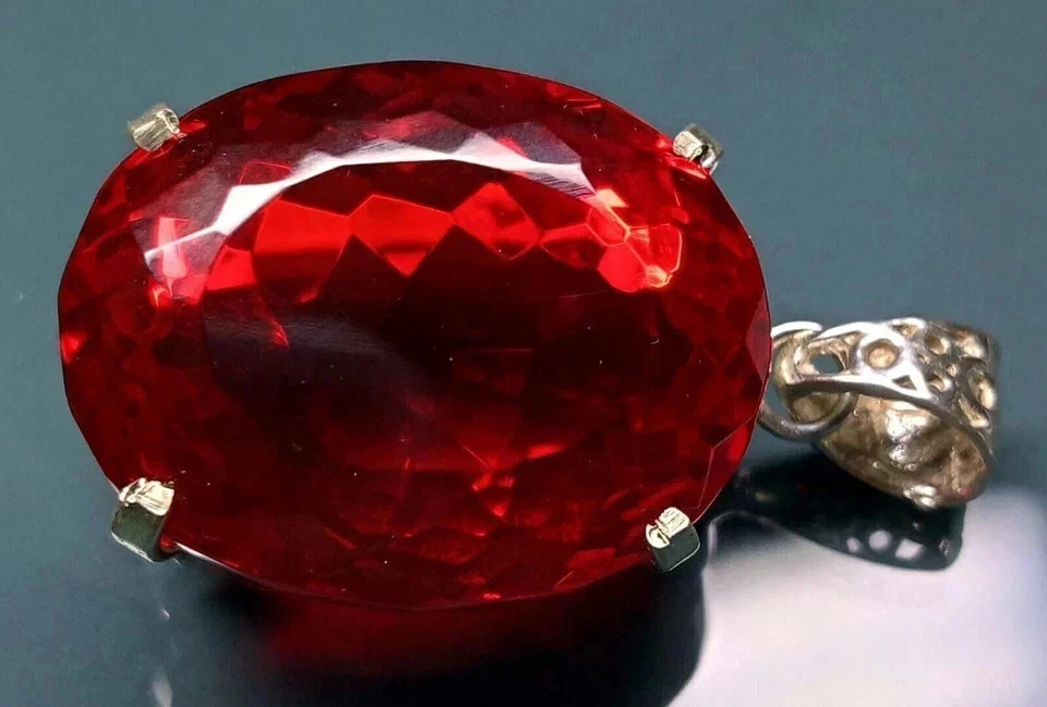 90 CT+ Flawless Blood Red Topaz Pendant 925 Sterling Silver Plated Jewelry