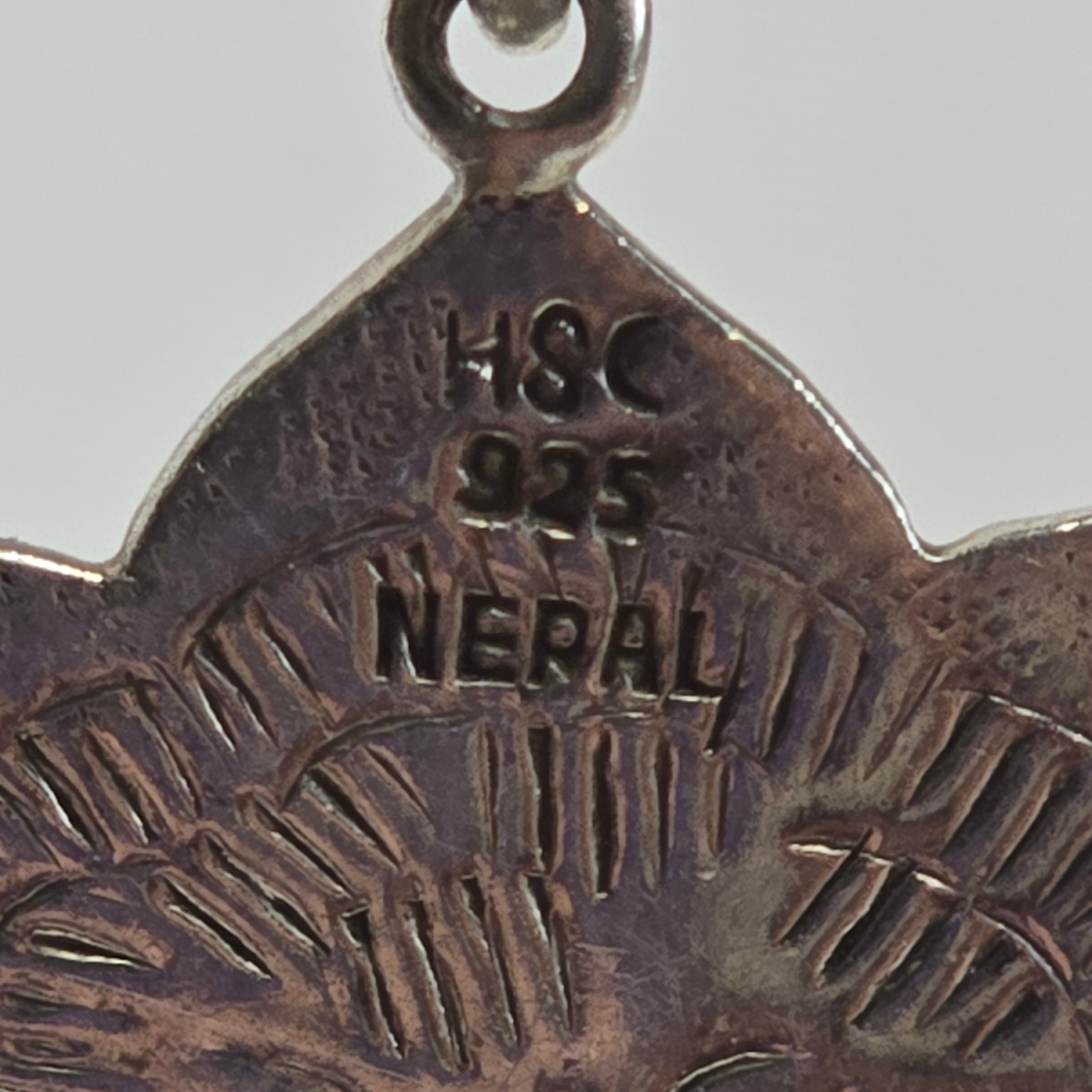 Sterling Silver Pendant 14.93g Jewelry Lapis Look Nepal Symbols Charm *READ*