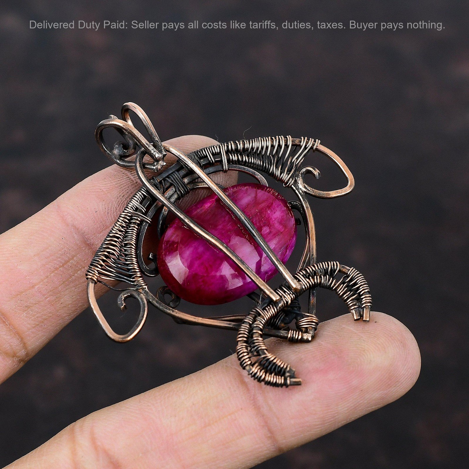 Kashmir Rubi Gemstone Copper Artisan Daughter Wire Wrapped Tortoise New Pendant