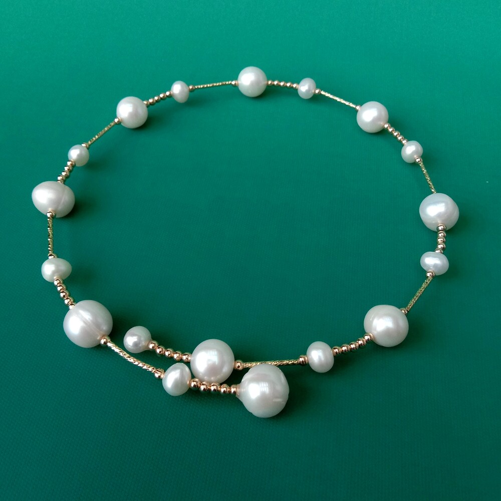 Freshwater Cultured White Potato Pearl Gold Plated Beads Choker Necklace
