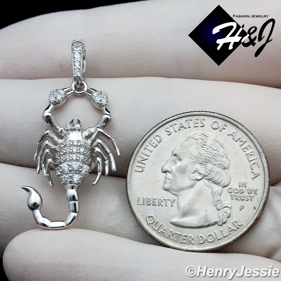 MEN WOMEN SOLID 925 STERLING SILVER ICY BLING CZ 3D SCORPION PENDANT*SP311