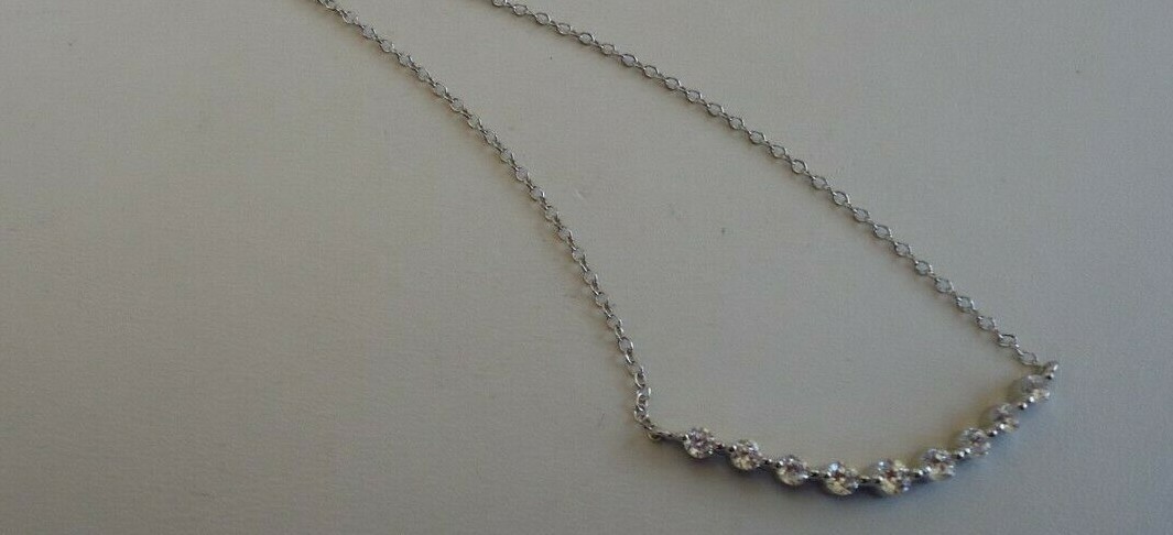CURVED BAR NECKLACE PENDANT W/ LAB DIAMONDS /925 STERLING SILVER / 18”