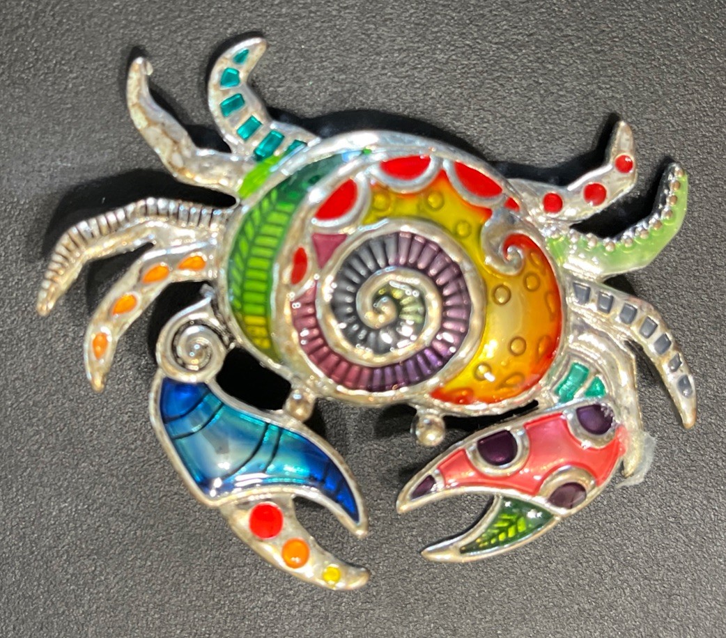 Silver Crab Necklace-Charm Beach Colorful Enamel Coastal Cruising Nautical Wear