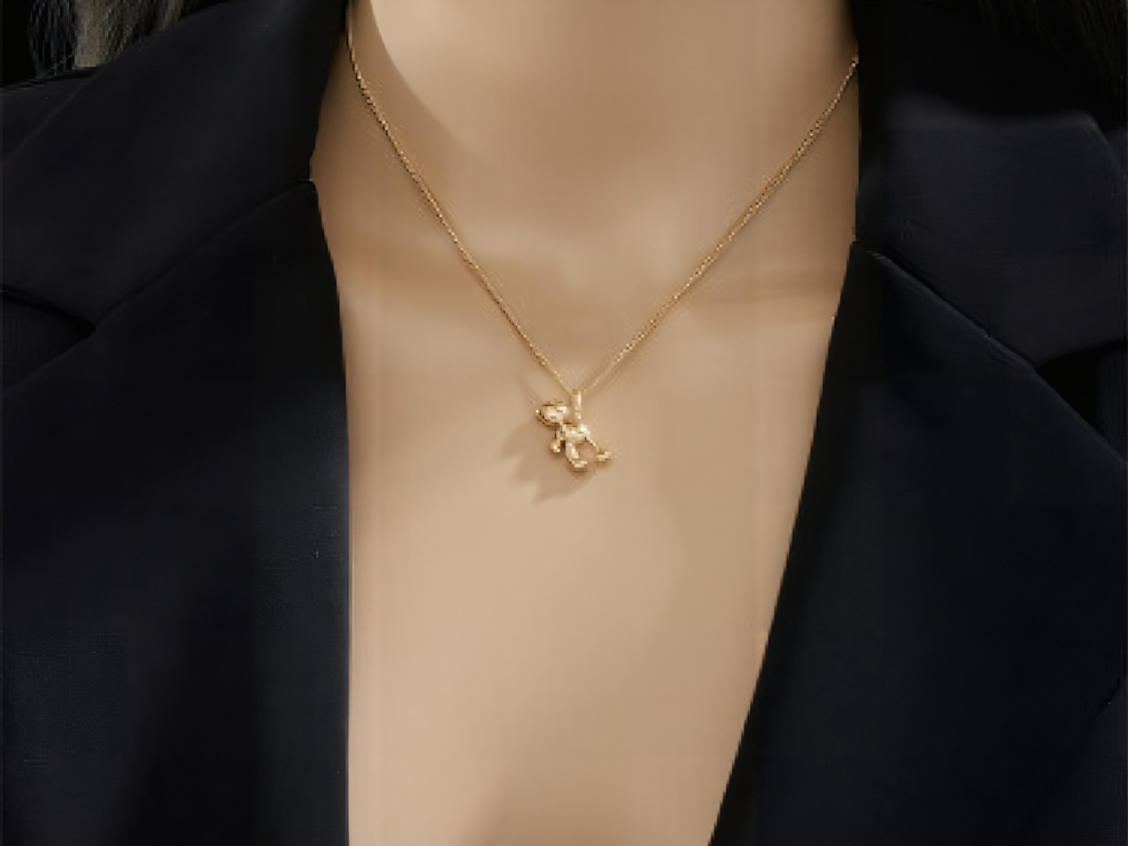 Gold Teddy Bear Pendant Necklace Titanium Steel Cute Animal Charm Women Gift