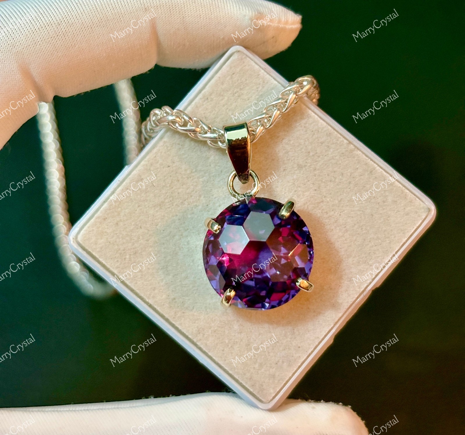 32 Ct Alexandrite GS Silver Pendant Necklace | Color Change Crystal