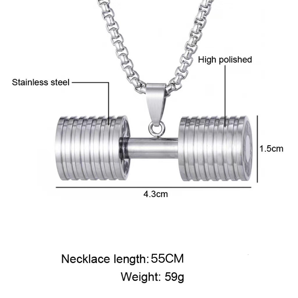 Barbell Weight Lifting Dumbbell Necklace Sports Fitness Pendant Stainless Steel
