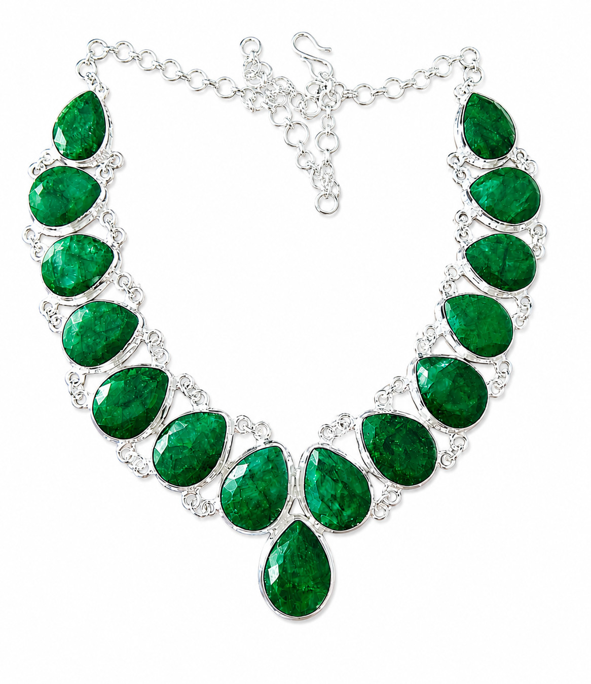 Handmade Green Emerald Necklace 925 Sterling Silver Antique Vintage Style