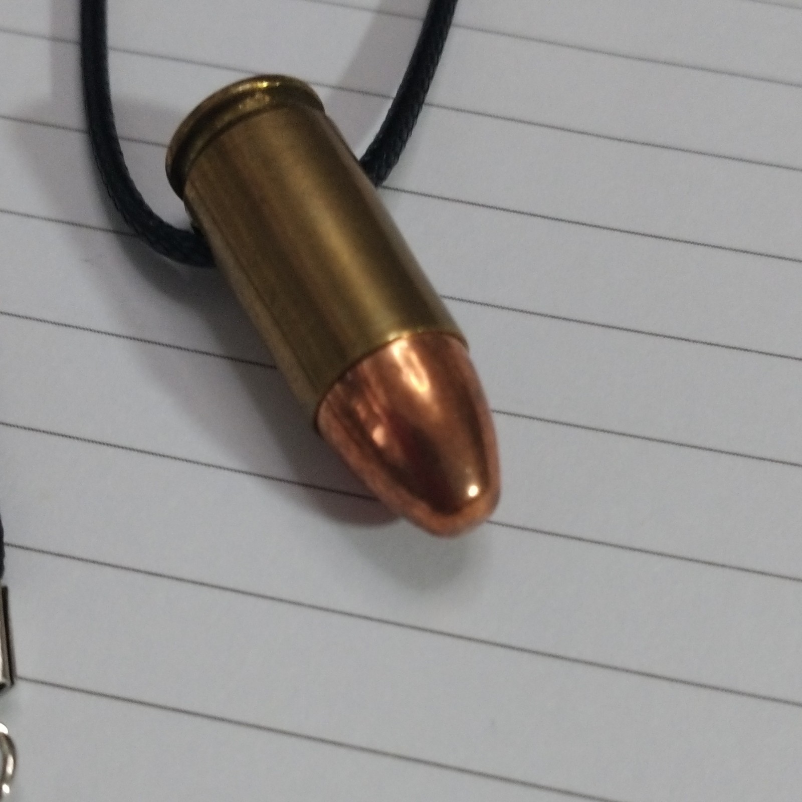 Bullet Pendant Necklace Black Cord Chain Adjustable Lobster Clasp in 9mm