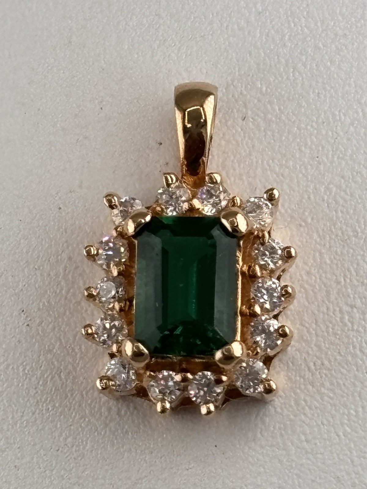 Emerald Cut Lab Emerald Gold Plate and CZ Pendant
