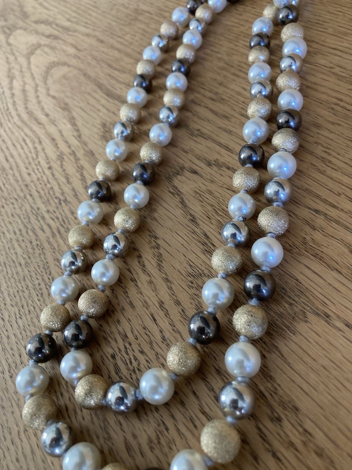 Vintage Genuine Pearls Crystal Beads Knotted Double Strands Necklace $300 New