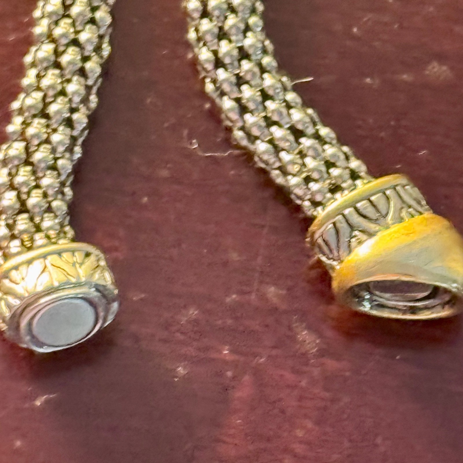 Silver-Tone Braided Rope Necklace with Gold Accent- Magnetic Clasp- 18″