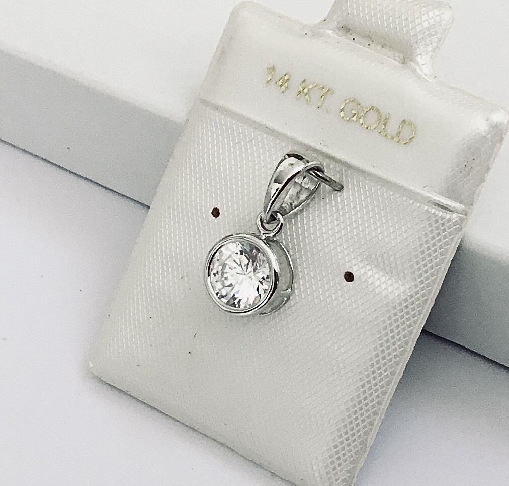Elegant Solid 14K Yellow / White Gold Cubic Zirconia Bezel Set Pendants NEW