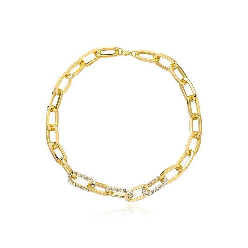 20mm Thick Wide Woman 18K Gold Plated Rolo Link Chain CZ Starry Necklace Choker