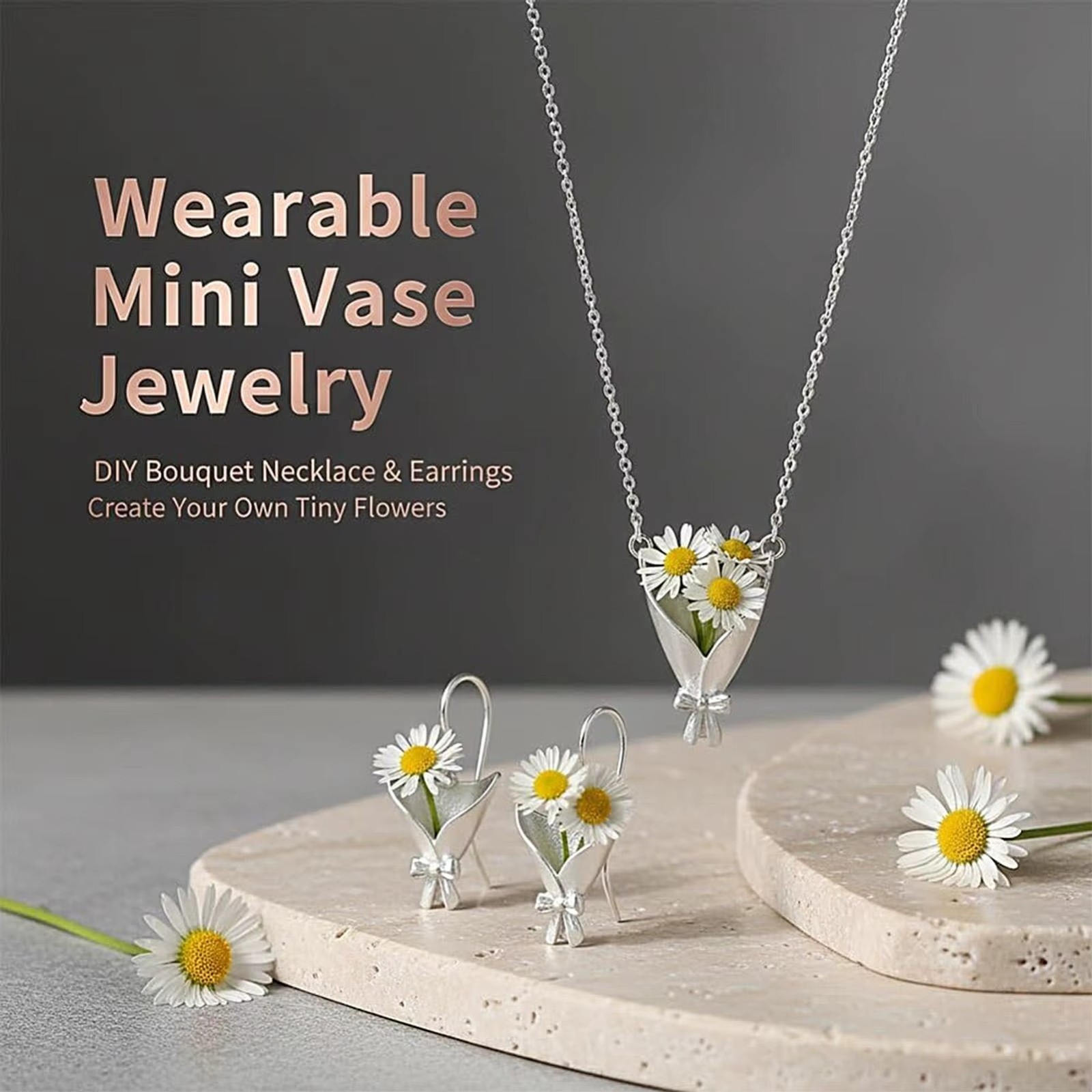 Wearable Vase Necklace for Women Artful Flower Bouquet Pendant Chain