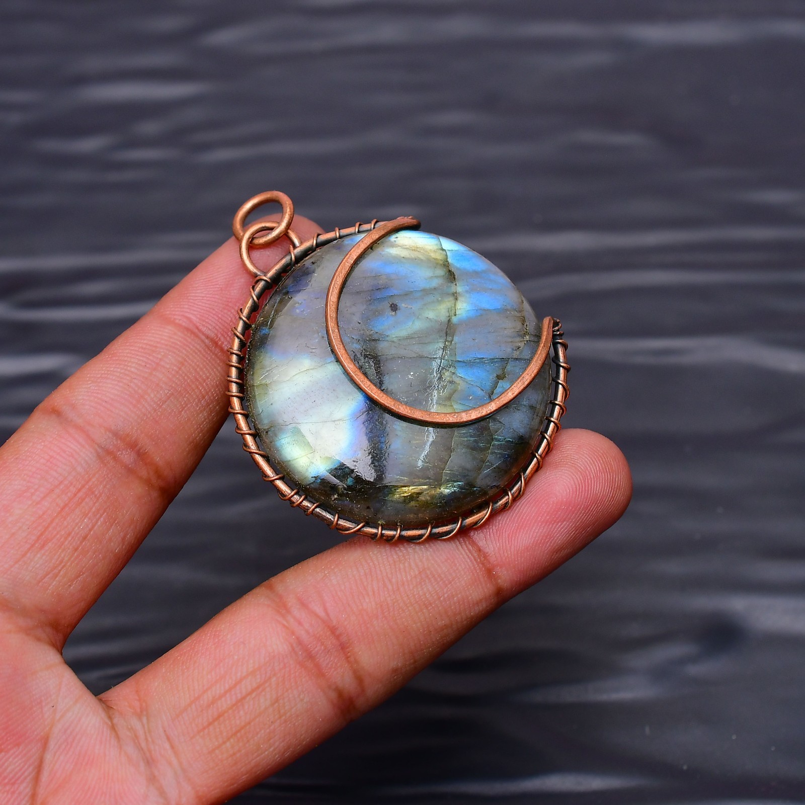Labradorite Gemstone Copper Wire Wrapped Handmade Jewelry Pendant 1.96″