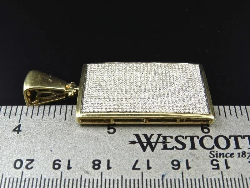 Men’s Dog tag Pendant Simulated Round Cut Diamond 14K Yellow Gold Plated