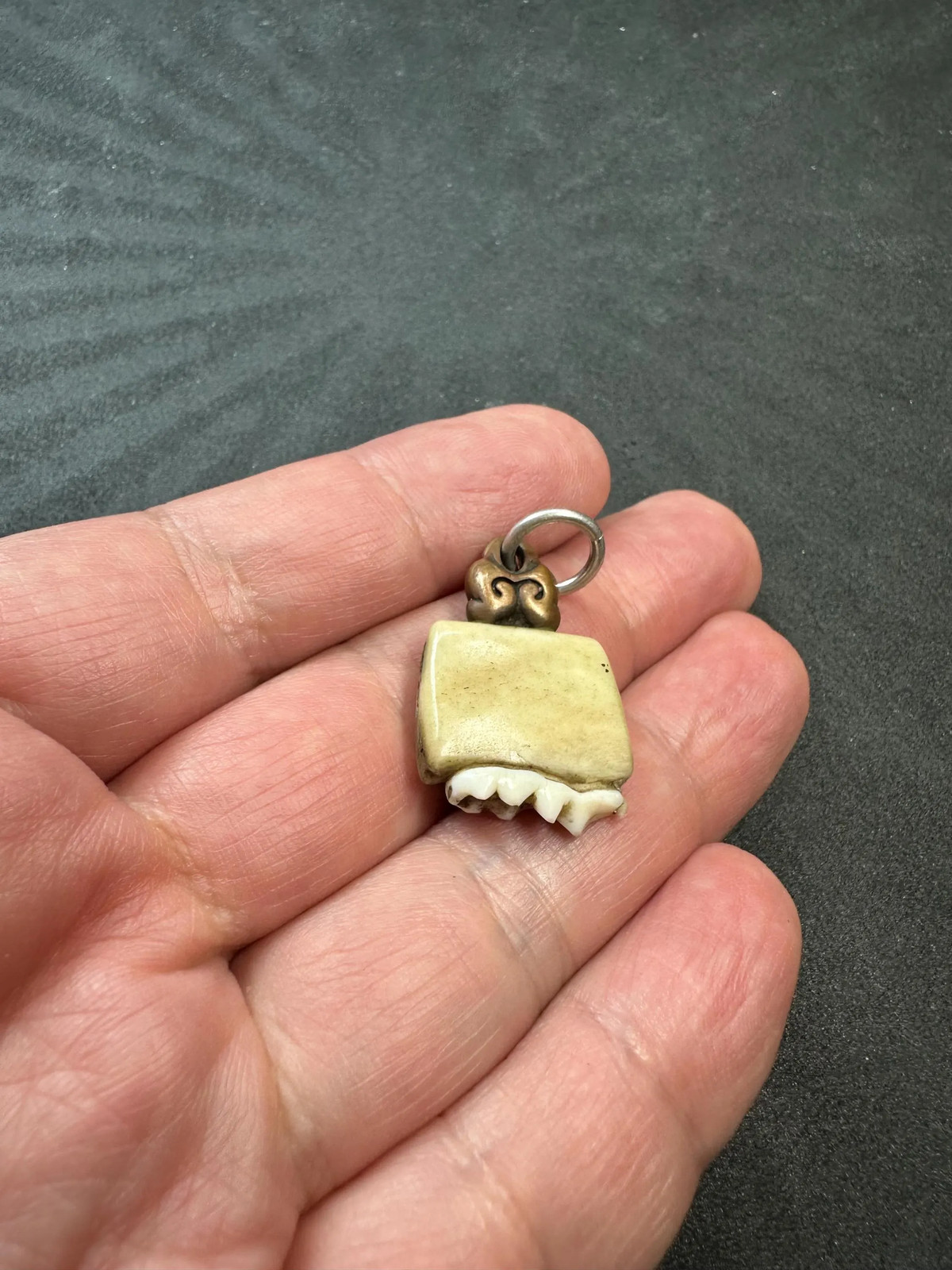 Vintage Himalayan Tooth Amulet Pendant – Tribal Talisman Copper Charm