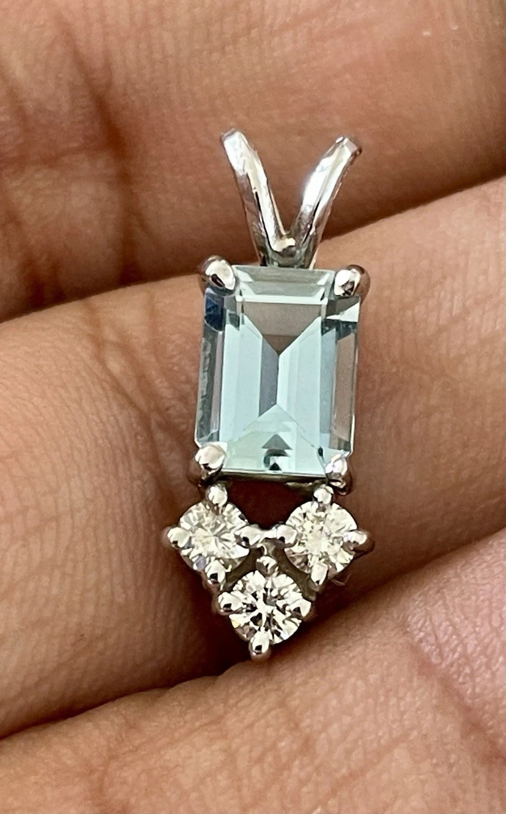 2.98 Ct Emerald Cut Aquamarine Pendant Wedding Pendant 14K White Gold Solid