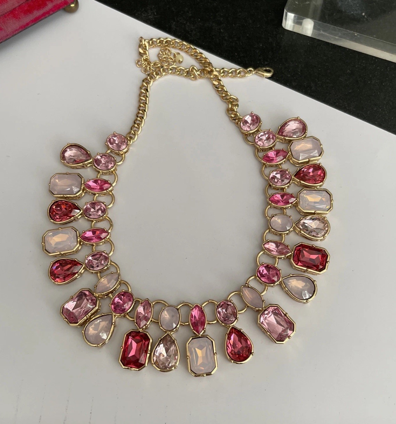 Crystal Statement Necklace Gold Tone Pink Tones Jewels Macy’s Exclusive Costume
