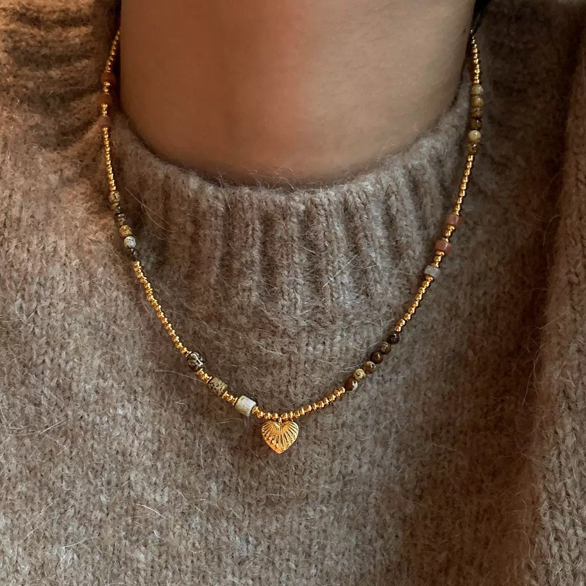 Gold Heart Pendant Necklace Women Dainty Adjustable Boho Vintage Jewelry Gift