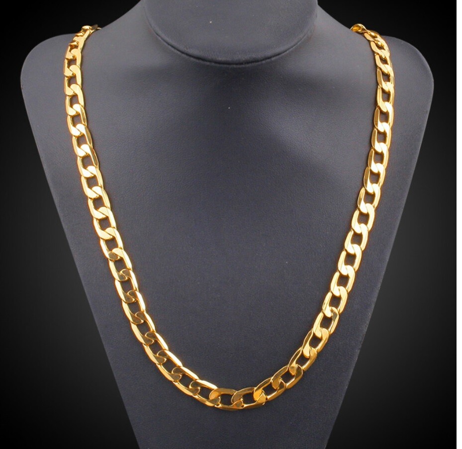 Real 18K Gold Filled Tarnish-Resist 7mm Wide Cuban Curb Link Chain Necklace L70G