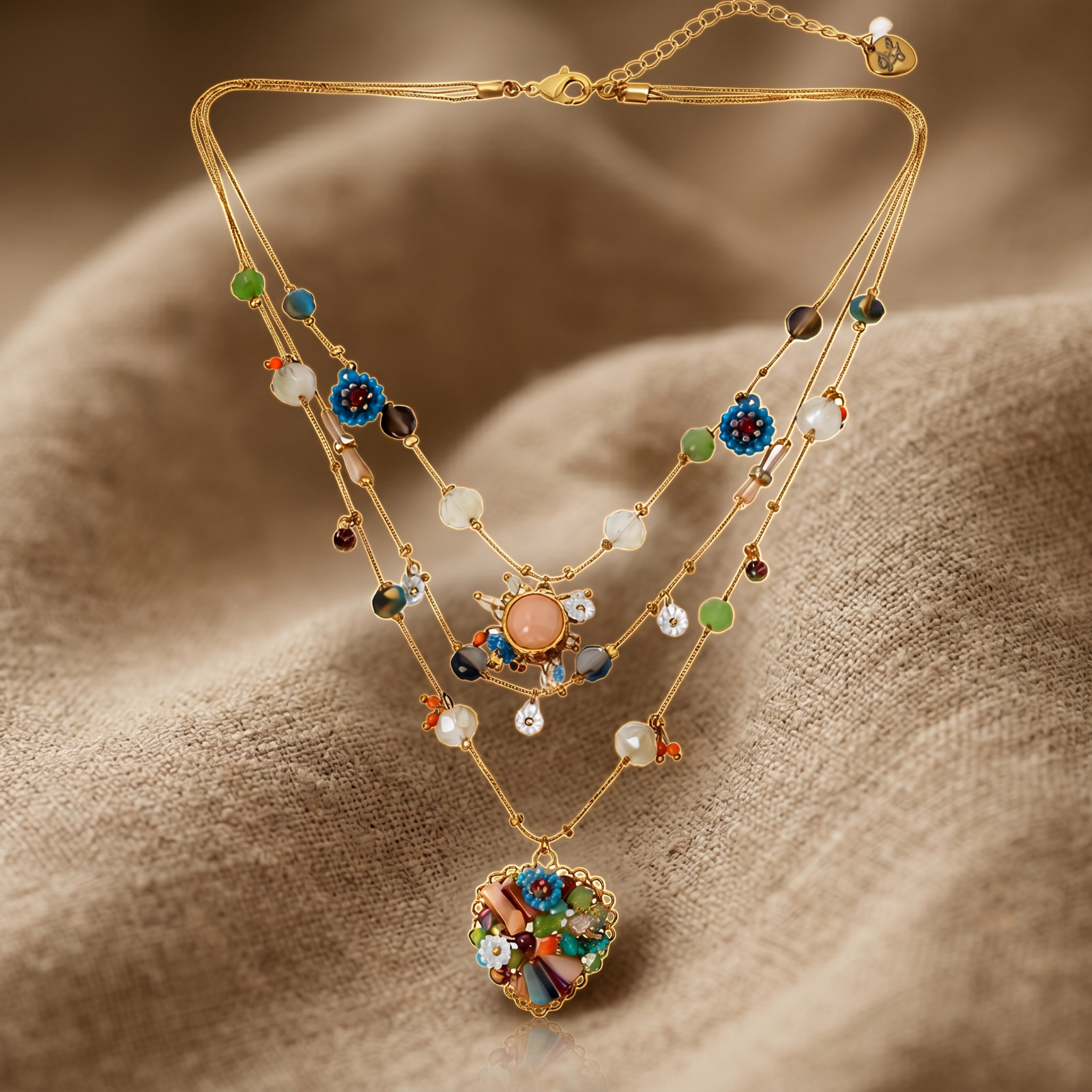 Betsey Johnson Layered Necklace Women Multicolor Charm Pendant Boho