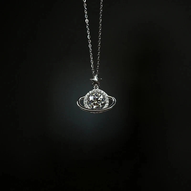 925 Sterling Silver Planet Necklace Women Pendant Choker Fashion Jewelry