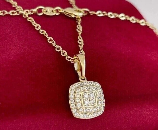2Ct Round Cut Simulated Diamond Cluster Halo Pendant In 14K Yellow Gold Plated