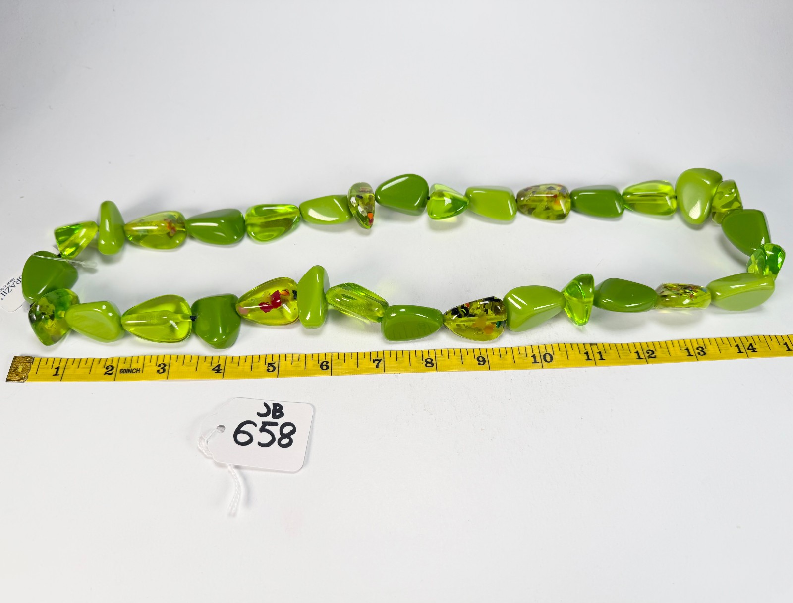 Jackie Brazil “Diamonds Green / Transparent Flintstone Bone 80cm Necklace N0080