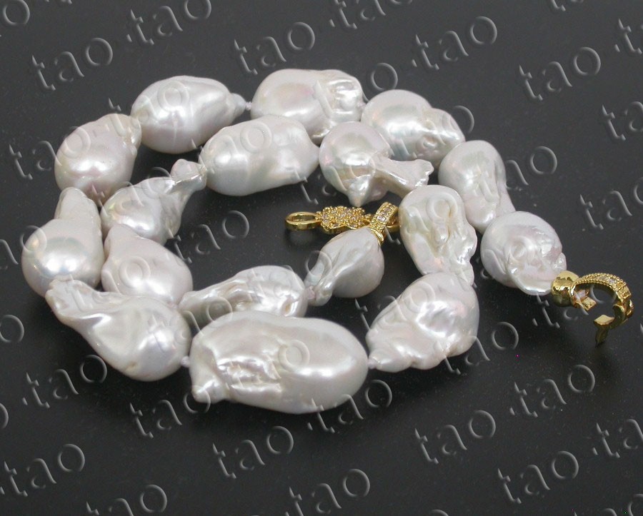 AAA Luster natural 17.5″ 28mm baroque white Reborn keshi pearls necklace