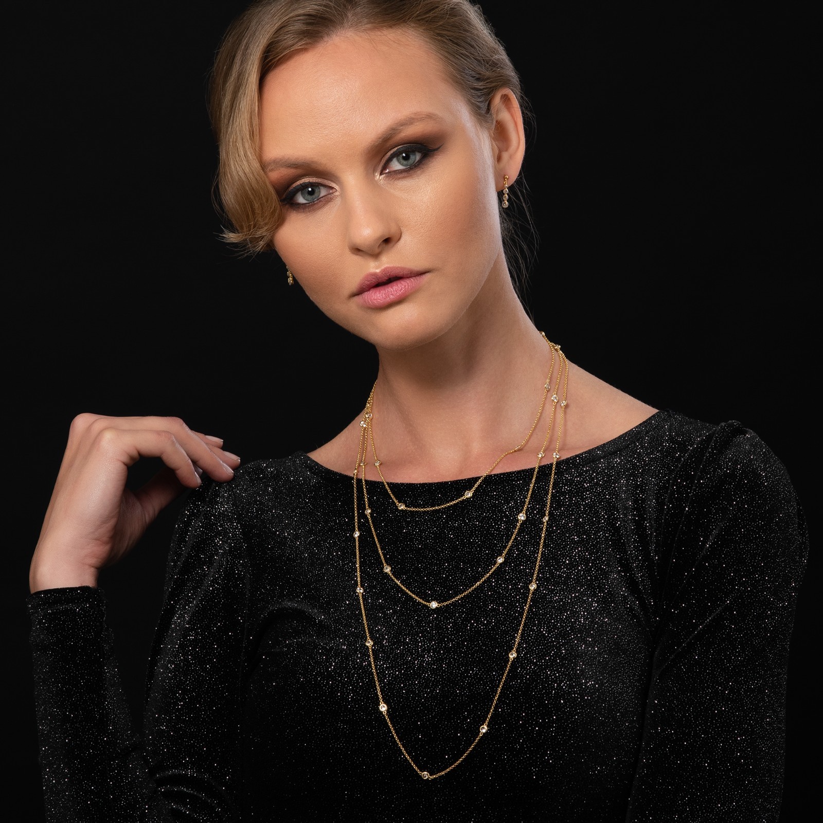 Long Gold Chain Necklace with Stones