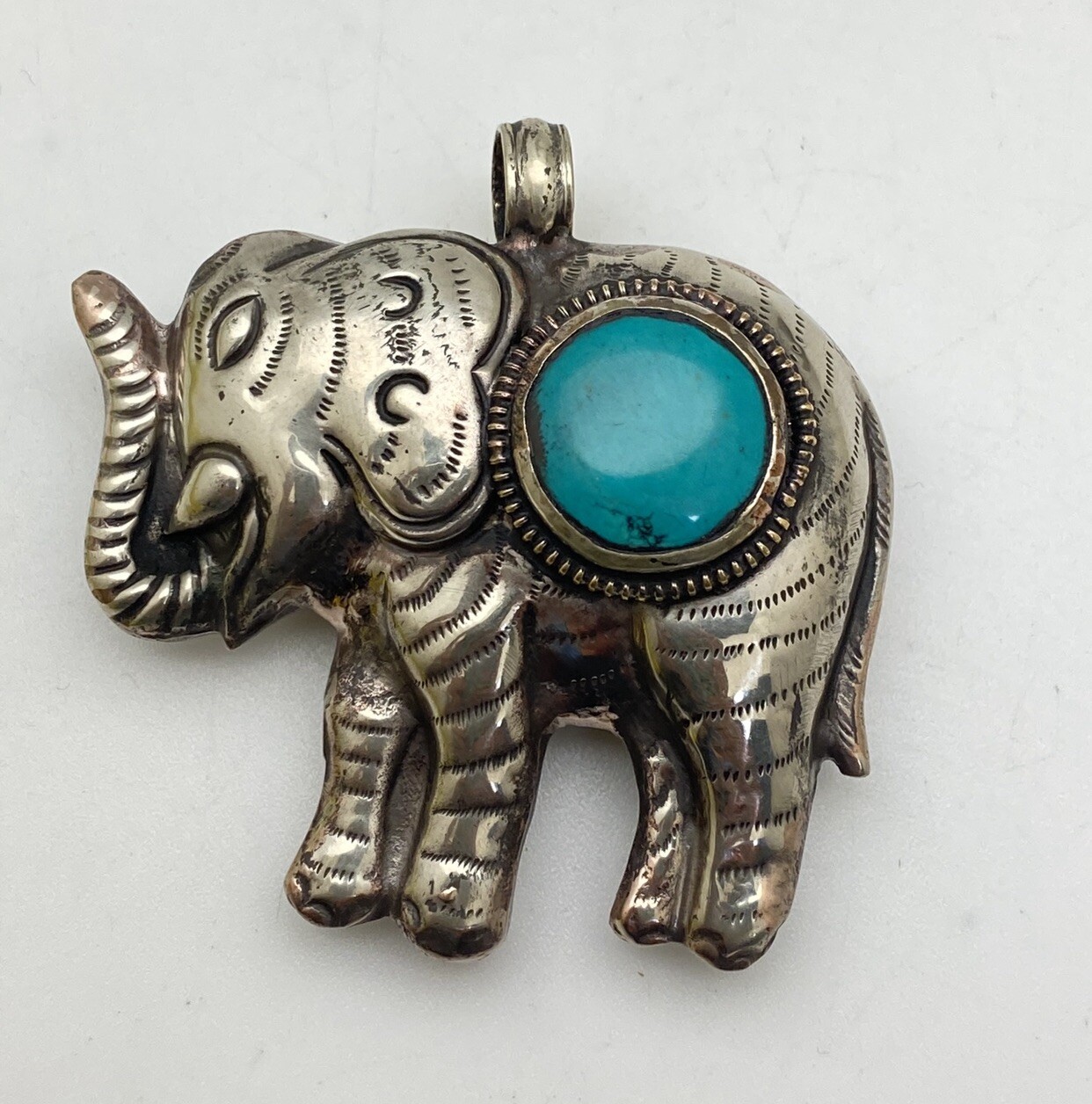 Elephant, handcrafted,tibetan silver, turquoise, ethnic ,animal,tibetan design