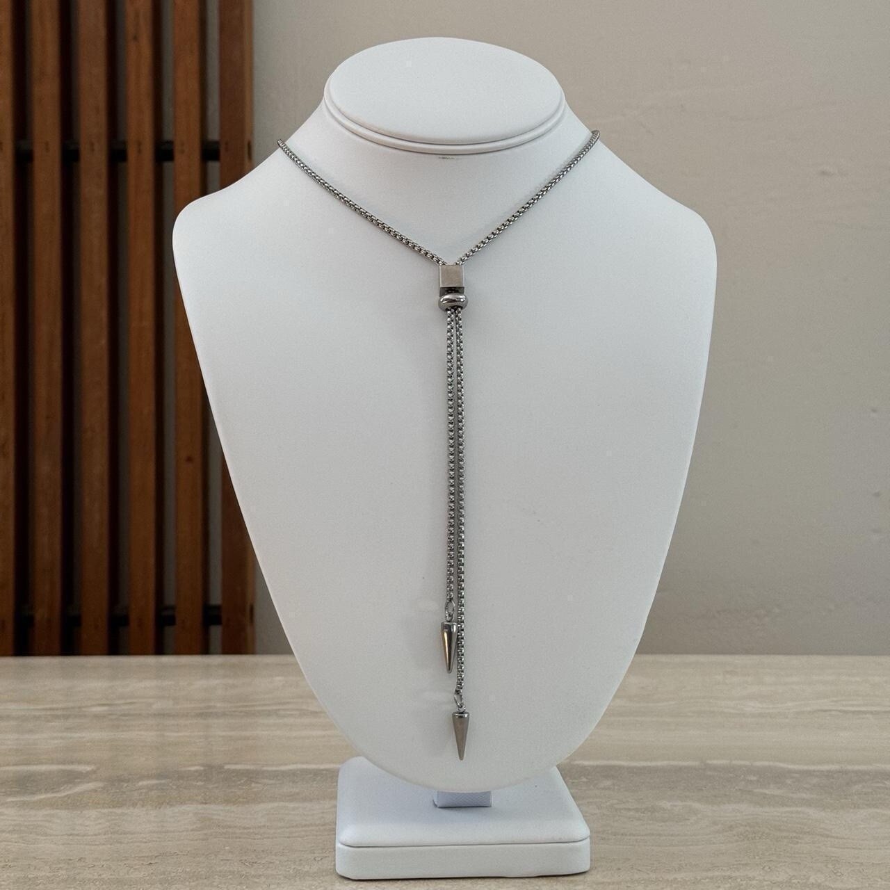 Silver Spike Chain Bolo Tie Necklace