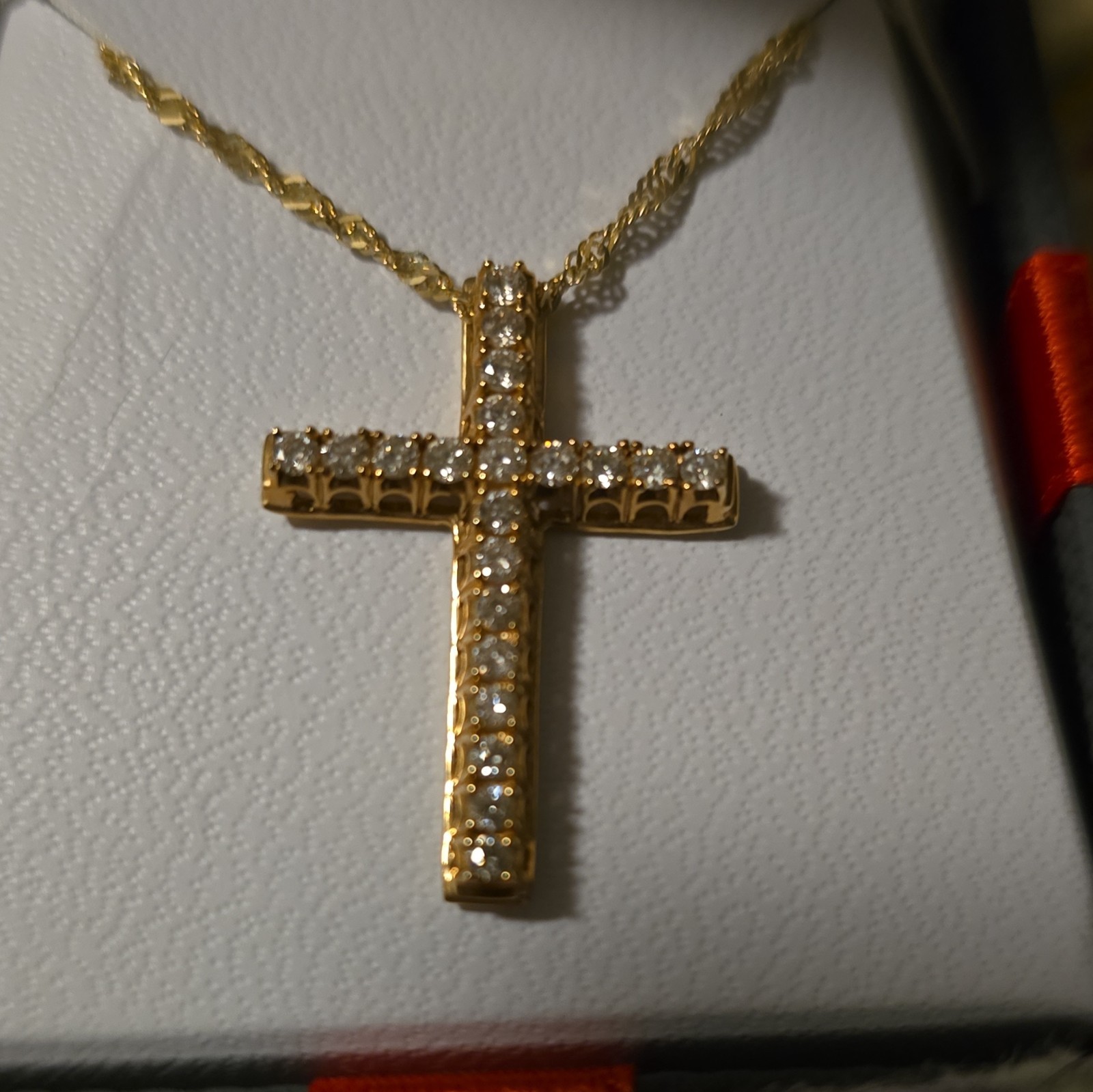 Diamond Cross pendant With Chain. All 14 carot Gold, 1/2 Carot Diamond Cross.