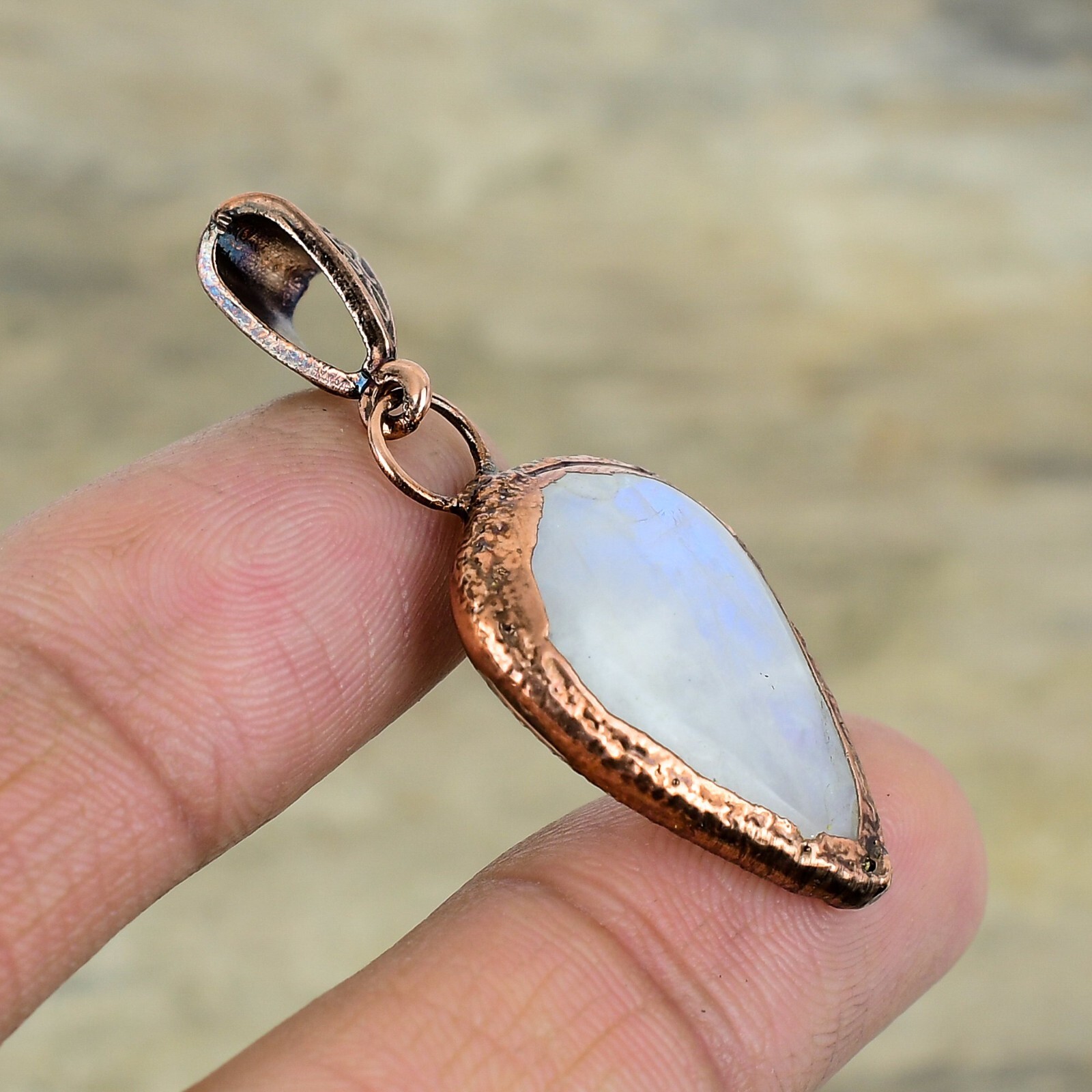 Womens day Sale Natural Rainbow Moonstone Electroformed Pendant Jewelry Copper