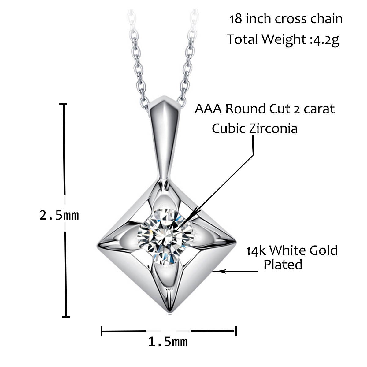 Crystal Necklace 14k White Gold Plated Sapphire Square CZ Pendant Jewelry