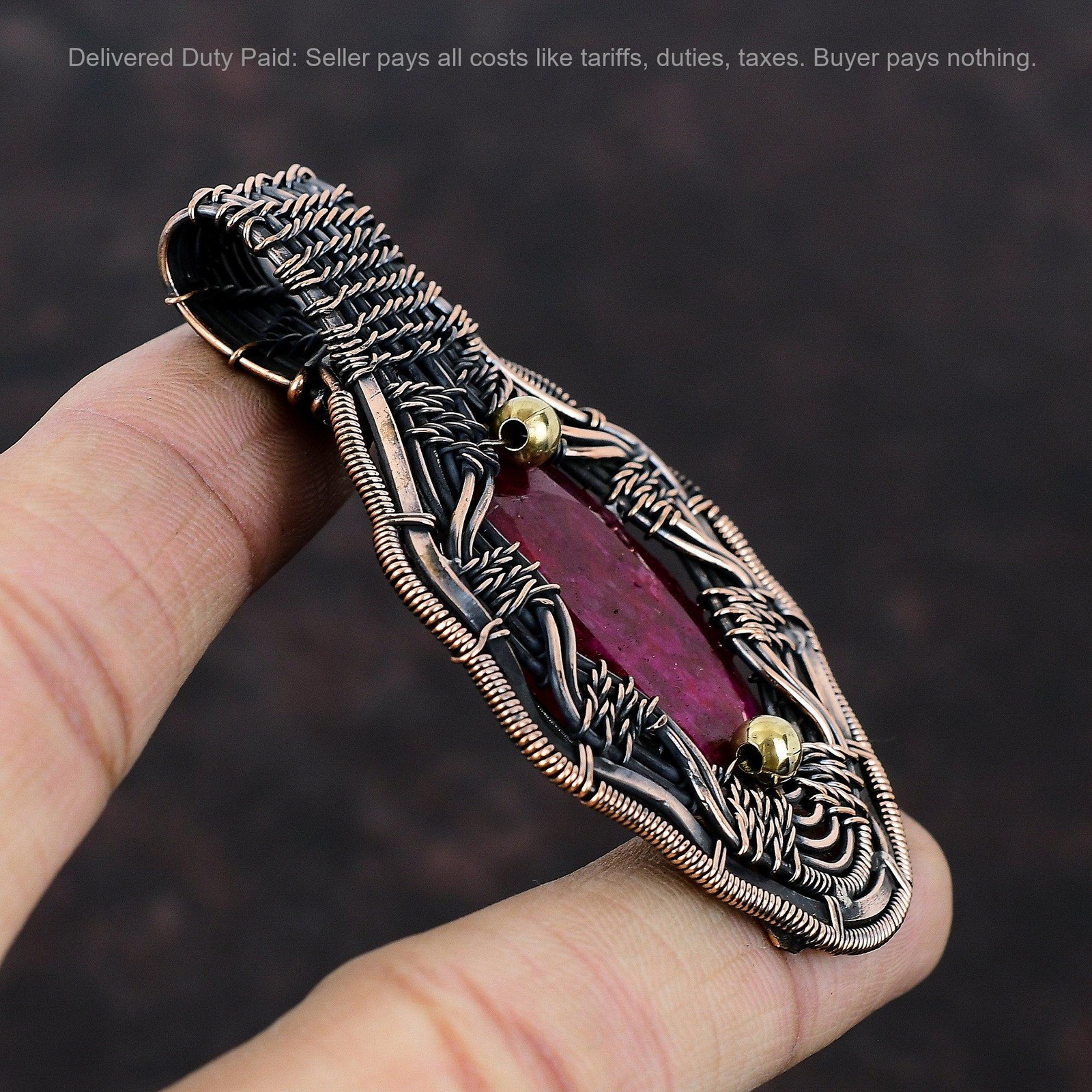 Kashmir Rubi Stone Wire Wrapped Engagement Anniversary Birthday Pendant Copper
