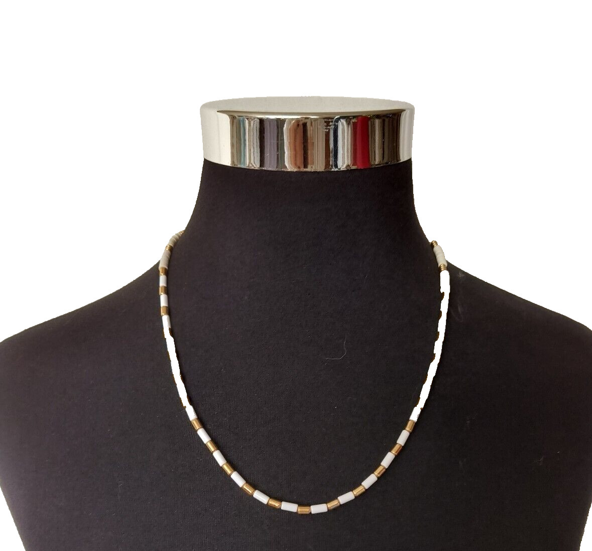 Aeropostale Necklace White and Gold Color Acrylic Beads Appx 24 inches Long