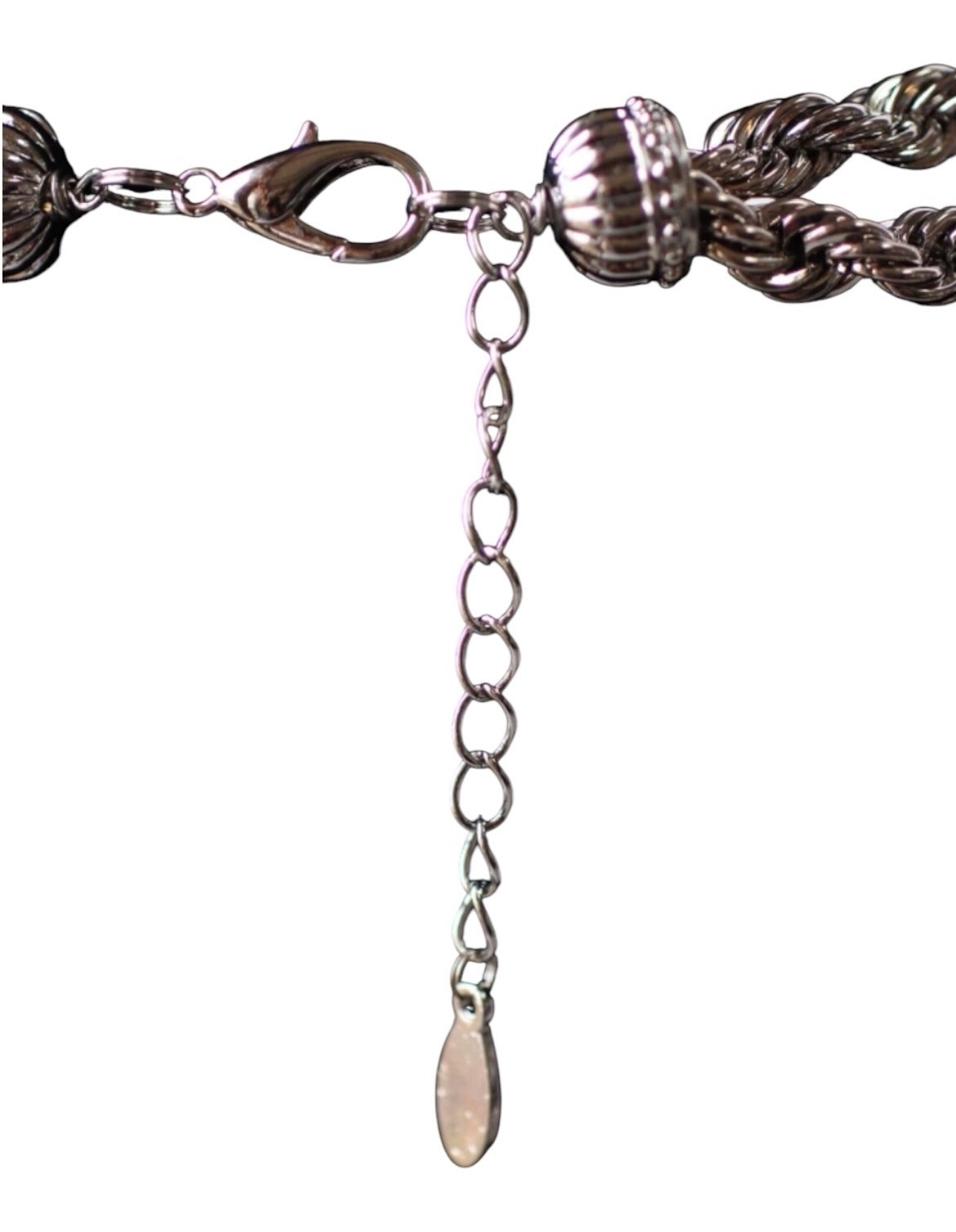 NEW Traci Lynn Silver Rope Lariat Necklace Crystal Drop 17”- 20” Statement Piece