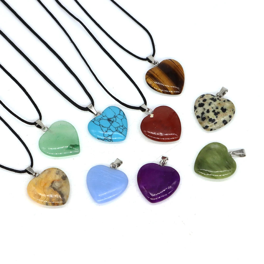 20mm Natural Stone Mix Heart Shape Charms Pendants For Jewelry Making Women