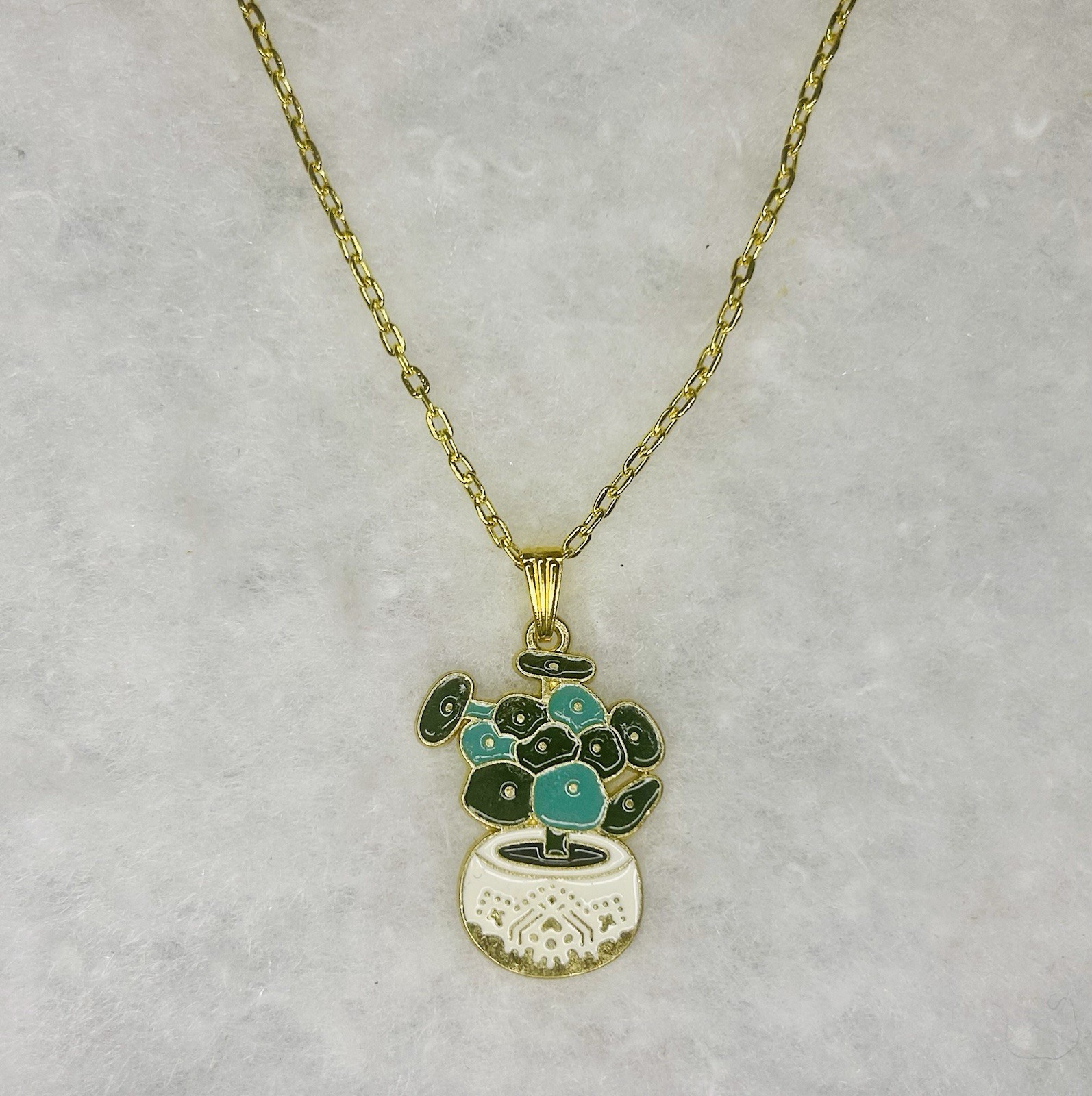 Vintage Enamel Floral Vase Pendant Necklace (c. 1978–1983)
