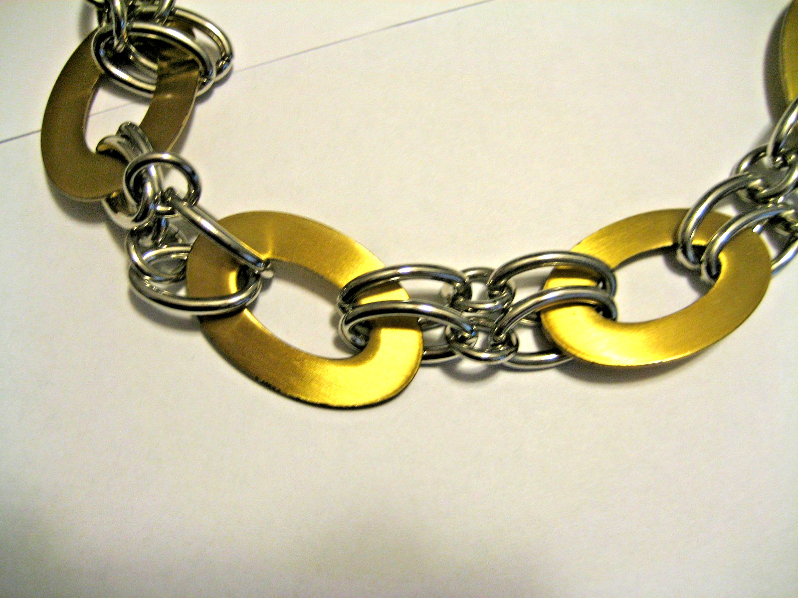 Vtg Premier Designs Two Tone Metal Chunky Oval Link Collar Necklace Silver Gold