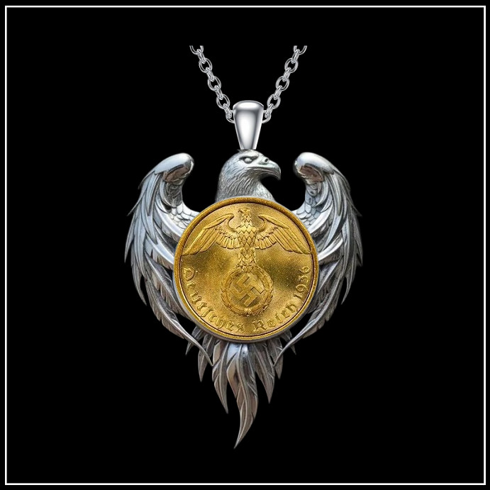 EMPIRE MAKER Necklace – WW2 Germany Coin – 1 3/4″ Tall Steel Eagle