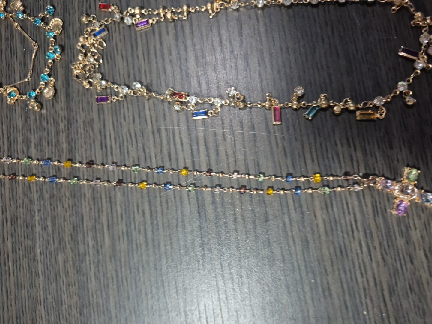 5 Piece Lot Colored & Clear Gold Tone Fashion Necklaces And Bracelet