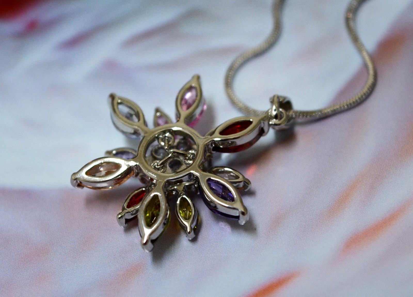 18KGP White Gold Cubic Zirconia Multi Color Flora Pendant Necklaces
