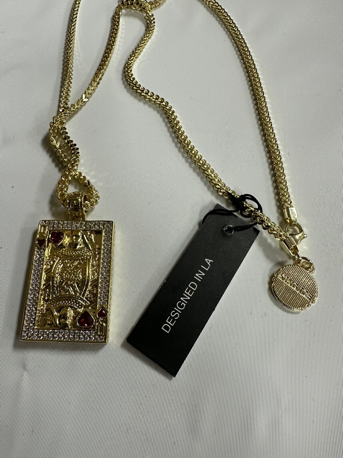 New KING ICE Suicide King and Queen Of Hearts Pendant w 24″ 2.5mm Franco Chain