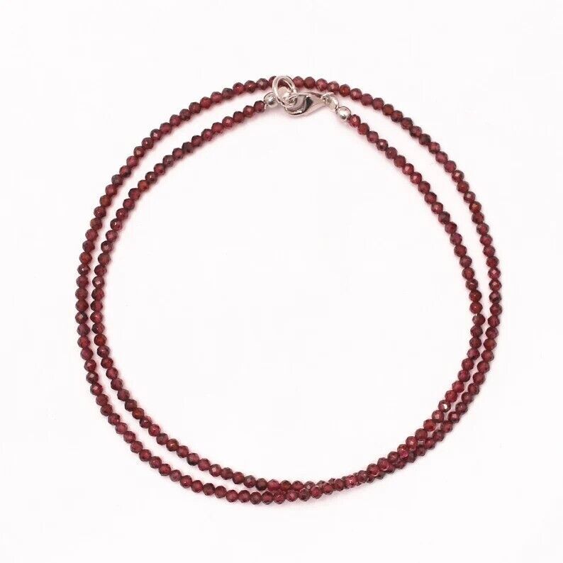 Garnet Tiny 2-2.5mm Genuine Rondelle Faceted Gemstone Beaded Necklace 18″